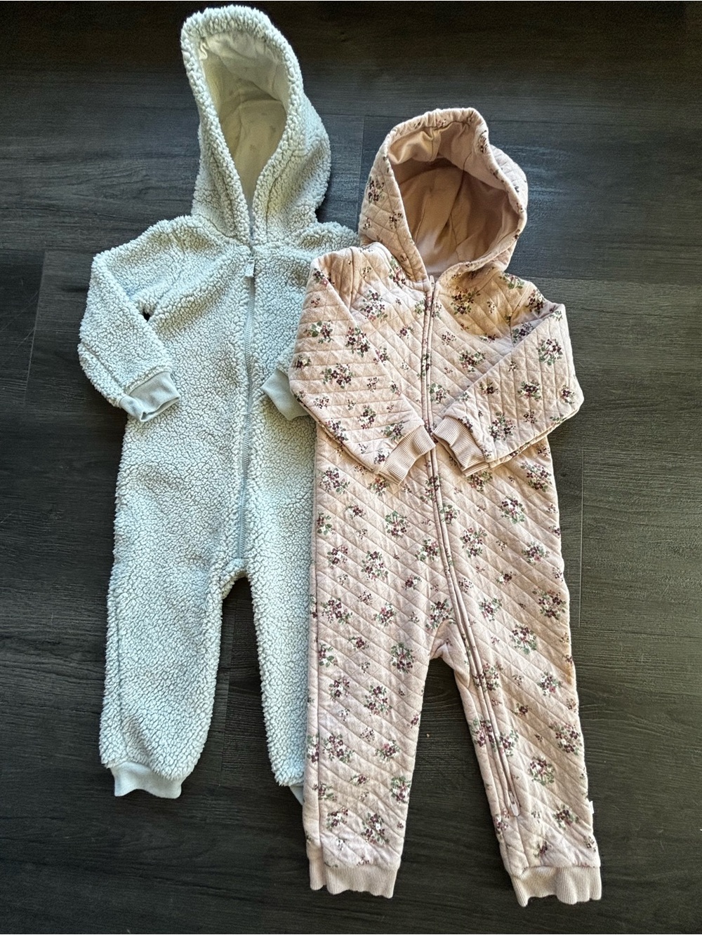 Carter's Cream Sherpa and Light Pink Floral Quilted Hooded One-Pieces